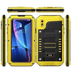 Beasyjoy iPhone XR Metal Case Heavy Duty with Screen Full Body Protective Waterproof Shockproof Tough Rugged Hybrid Military Grade Defender Outdoor(Yellow)