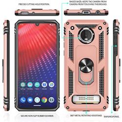 Moto Z4 Case, Moto Z4 Play Case with HD Screen Protector,Gritup 360 Degree Rotating Metal Ring Holder Kickstand Armor Anti-Scratch Bracket Cover Phone Case for Motorola Moto Z4 Force Rose Gold