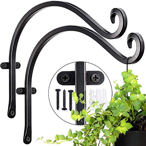 AJART Hanging Plant Bracket for Plant Hangers Outdoor (2 PCs - 12 inches) More Stable and Sturdy Black Plant Hooks