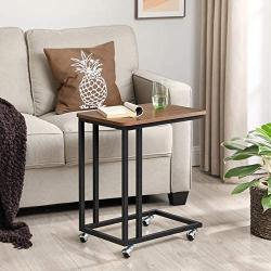 VASAGLE Industrial Side Table, End Table for Coffee Laptop Tablet, Mobile Table with Rolling Casters, Steel Frame, for Living Room, Bedroom, Hazelnut Brown and Black ULNT050B03