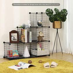 SONGMICS Metal Wire Cube Storage,6-Cube Shelves Organizer,Stackable Storage Bins, Modular Bookcase, DIY Closet Cabinet Shelf, 36.6”L x 12.2”W x 36.6”H, Black