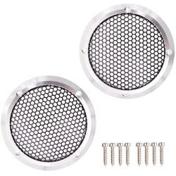 Magic Source 2Pcs 3.5'' Speaker Grills Protective Cover Aluminium Alloy Frame with Honeycomb Type Electroplated Metal Mesh Cover for Car or Home Audio Midrange Loudspeaker Silver Speaker Grill Mesh