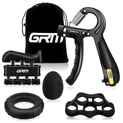 GRM Hand Grip Strengthener Counting Forearm Trainer Workout Kit, 11-132Lbs Adjustable Resistance Grip Strength Trainer, Finger Exerciser, Finger Stretcher, Grip Ring, Stress Relief Grip Ball