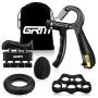 GRM Hand Grip Strengthener Counting Forearm Trainer Workout Kit, 11-132Lbs Adjustable Resistance Grip Strength Trainer, Finger Exerciser, Finger Stretcher, Grip Ring, Stress Relief Grip Ball