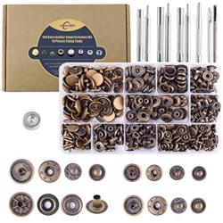 Aiskaer 120 Sets Snap Fasteners Kit, Metal Snap Buttons Press Studs with 9 Pieces Fixing Tools, Bronze Clothing Snaps Kit for Leather, Coat, Down Jacket, Jeans Wear and Bags