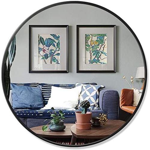 PexFix Wall Round Mirror 30 Modern Brushed Metal Frame Circle Wall-Mounted Decorative Mirror for Bedroom, Vanity Washrooms, Living Room & Entryway (Black)
