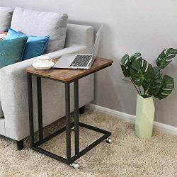 VASAGLE Industrial Side Table, End Table for Coffee Laptop Tablet, Mobile Table with Rolling Casters, Steel Frame, for Living Room, Bedroom, Rustic Brown and Black ULNT50X