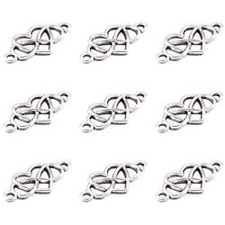 Fashewelry 50Pcs Antique Silver Heart Knot Charm Links Tibetan Double Loops Hollow Heart Pendant Connectors 13x24.5mm for DIY Jewelry Making