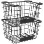 BirdRock Home Stacking Wire Market Baskets with Chalk Label - Set of 2 - Fruit Vegetable Produce Metal Storage Bin for Kitchen Counter - Pantry Cabinet - Bathroom Shelves - Metallic Black