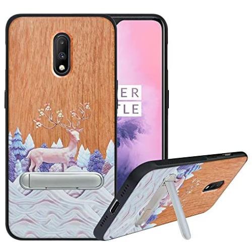 HHDY Compatible with Oneplus 6t Case, Deer Design with Metal Kickstand Anti-Fingerprint Protective Phone Case Cover for Oneplus 7