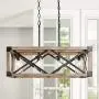 LOG BARN Farmhouse Chandelier, Kitchen Island Lighting in Rustic Wood and Metal Finish with Clear Glass Shades, 27.5'' Rectangular Chandelier for Dining Room