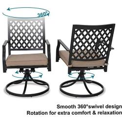 MFSTUDIO 5 Piece Black Metal Outdoor Patio Dining Furniture Set with 4 Swivel Chairs and 37'' Steel Frame Slat Larger Square Table with 1.57“ Umbrella Hole for Indoor and Outdoor, Black