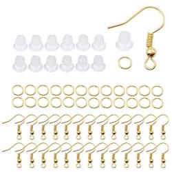 All 700pcs Gold Color Earring Hooks Fish Hook Ear Wires French Wire Hooks Jewelry Findings Earring Parts DIY Making with Clear Rubber Earring Safety Backs and Jump Rings (Gold Color M388)