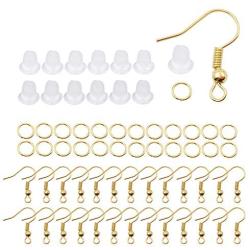 All 700pcs Gold Color Earring Hooks Fish Hook Ear Wires French Wire Hooks Jewelry Findings Earring Parts DIY Making with Clear Rubber Earring Safety Backs and Jump Rings (Gold Color M388)