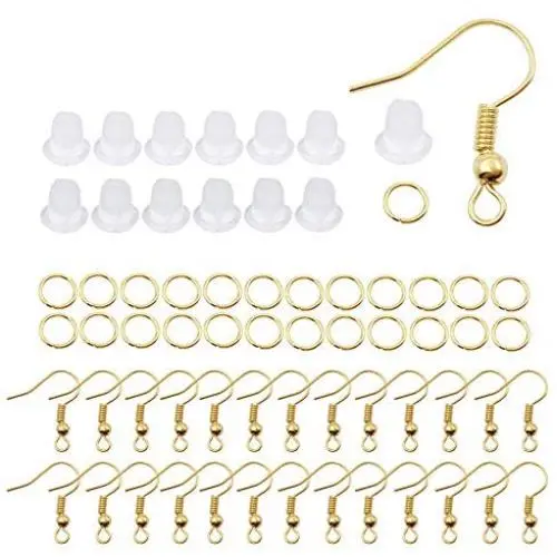 All 700pcs Gold Color Earring Hooks Fish Hook Ear Wires French Wire Hooks Jewelry Findings Earring Parts DIY Making with Clear Rubber Earring Safety Backs and Jump Rings (Gold Color M388) All 700pcs Gold Color Earring Hooks Fish Hook Ear Wires French Wire Hooks Jewelry Findings Earring Parts DIY Making with Clear Rubber Earring Safety Backs and Jump Rings (Gold Color M388)