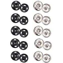 Senkary 200 Sets Sew-on Snap Buttons Metal Snap Fastener Press Studs Buttons for Clothing, 10 mm, Black and Silver