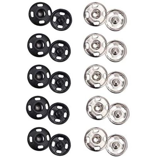 Senkary 200 Sets Sew-on Snap Buttons Metal Snap Fastener Press Studs Buttons for Clothing, 10 mm, Black and Silver