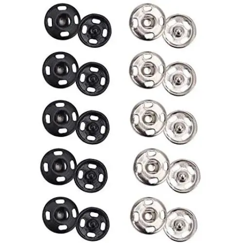 Senkary 200 Sets Sew-on Snap Buttons Metal Snap Fastener Press Studs Buttons for Clothing, 10 mm, Black and Silver Senkary 200 Sets Sew-on Snap Buttons Metal Snap Fastener Press Studs Buttons for Clothing, 10 mm, Black and Silver
