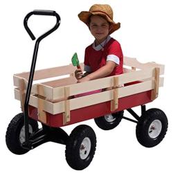 Giantex All Terrain Cargo Wagon Wood Railing Kids Children Garden Air Tires Outdoor Red