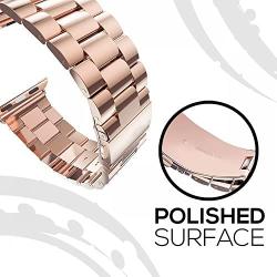 for Apple Watch Rose Gold 42MM/44MM Stainless Steel Strap Wristband for Replacement iWatch Strap with Comfortable Durable Folding Metal Clasp Classic Buckle Wrist Watch Strap,Updated Version