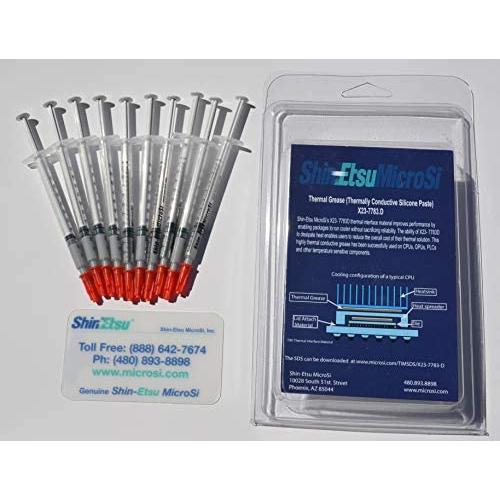X23-7783D, Direct from Manufacturer, Shin-Etsu MicroSi Genuine High Performance Silicone Thermal Grease, Ten 0.5 gm Syringes (10x0.5 gm), with Lot #, Exp. Date X23-7783D, Direct from Manufacturer, Shin-Etsu MicroSi Genuine High Performance Silicone Thermal Grease, Ten 0.5 gm Syringes (10x0.5 gm), with Lot #, Exp. Date