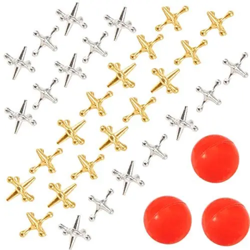 Biubee 3 Sets Retro Metal Jacks and Ball Game- 30 Pcs Gold and Silver Toned Jacks with 3 Red Rubber Bouncy Balls, Classic Game of Jacks for Party Favor, Game Prizes, Kids and Adult of All Ages Biubee 3 Sets Retro Metal Jacks and Ball Game- 30 Pcs Gold and Silver Toned Jacks with 3 Red Rubber Bouncy Balls, Classic Game of Jacks for Party Favor, Game Prizes, Kids and Adult of All Ages