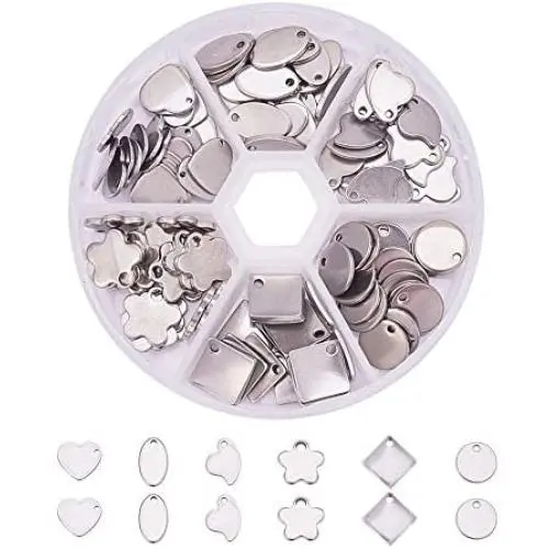 PandaHall Elite 120 Pcs 304 Stainless Steel Flat Round Oval Heart Star Flower Rhombus Blank Stamping Tag Pendants Charms 6 Styles for Jewelry Making PandaHall Elite 120 Pcs 304 Stainless Steel Flat Round Oval Heart Star Flower Rhombus Blank Stamping Tag Pendants Charms 6 Styles for Jewelry Making