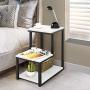 Tangkula 3-Tier Sofa Side Table, Nightstand with Storage Shelf, Sturdy Metal Frame, Ladder-Shaped Chair Side Table, White Tabletop Storage Shelf for Living Room or Bedroom (White)