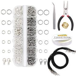 EuTengHao 1310pcs Silver Open Jump Ring and Lobster Clasps Jewelry Repair Tools Jewelry Making Supplies Kit with Jewelry Making Accessories for Necklace Making Repair (Dull Silver and Bright Silver)