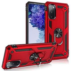 Galaxy S20 FE (6.5 inch) Case, Magnetic Shockproof 360 Degree Rotating Metal Ring Holder for Car Mount with Back Stand Case for Galaxy S20FE (Red)