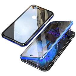 iPhone 7 Plus Case,iPhone 8 Plus Case,360° Full Body,Front and Back of Clear Touchable HD Tempered Glass,with Screen Protector Magnetic Adsorption Metal Frame Cover Ultra Thin Fit 7P/8P,Blue+Black