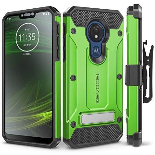 Motorola Moto G7 Power Case, Evocel [Explorer Series Pro] Premium Full Body Case with Glass Screen Protector, Belt Clip Holster, Metal Kickstand for Motorola Moto G7 Power (XT1955), Green