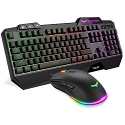 Havit Wired Gaming Keyboard Mouse Combo LED Rainbow Backlit Gaming Keyboard RGB Gaming Mouse Ergonomic Wrist Rest 104 Keys Keyboard Mouse 4800 DPI for Windows & Mac PC Gamers (Black)