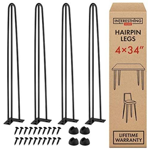 34 Inch Hairpin Legs – 4 Easy to Install Metal Legs for Furniture – Mid-Century Modern Legs for Coffee and End Tables, Chairs, Home DIY Projects + Bonus Rubber Floor Protectors by INTERESTHING Home