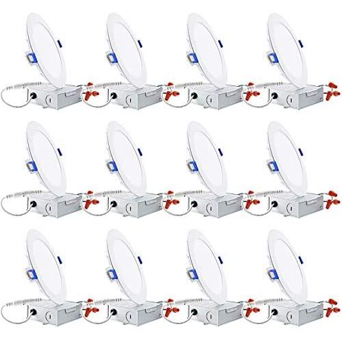 TORCHSTAR Basic Series 12-Pack 12W 6 Inch Low Profile Ultra-Thin Recessed Ceiling Light with Junction Box, 4000K Cool White, Dimmable Can-Killer Downlight, 850lm 100W Eqv. ETL and Energy Star