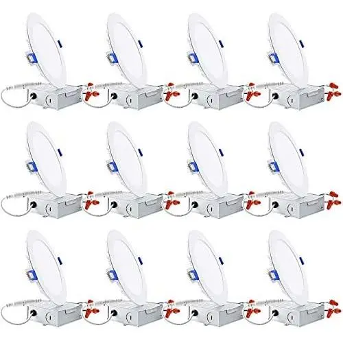 TORCHSTAR Basic Series 12-Pack 12W 6 Inch Low Profile Ultra-Thin Recessed Ceiling Light with Junction Box, 4000K Cool White, Dimmable Can-Killer Downlight, 850lm 100W Eqv. ETL and Energy Star TORCHSTAR Basic Series 12-Pack 12W 6 Inch Low Profile Ultra-Thin Recessed Ceiling Light with Junction Box, 4000K Cool White, Dimmable Can-Killer Downlight, 850lm 100W Eqv. ETL and Energy Star