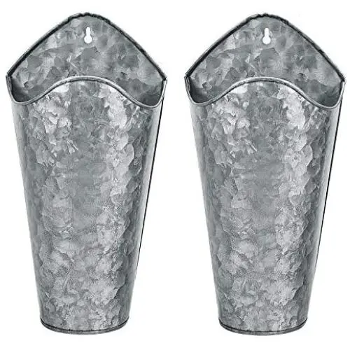 Gonioa Set of 2 Galvanized Metal Wall Planter, Farmhouse Wall Decor Style Hanging Wall Vase Planters for Succulents or Herbs Indoor or Outdoor