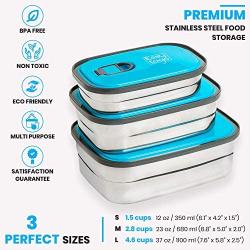 Leak Proof Bento Lunch Box Set | Reusable 3 Pack | Nesting Stainless Steel Metal Storage Food Containers for Men Women or Kids ●BPA Free● Work / School LunchesStainless Durable Sandwich Box (Blue)