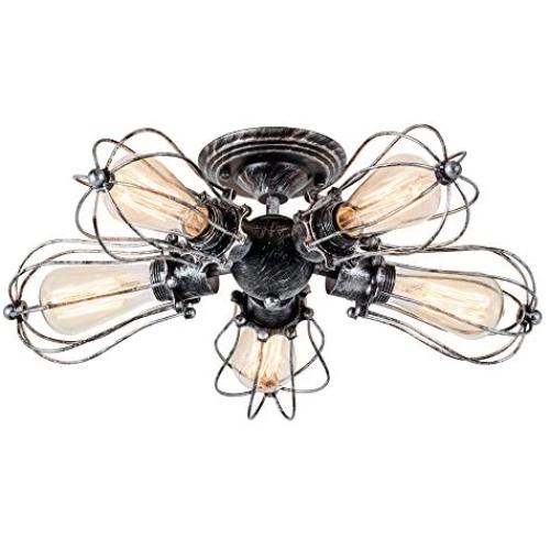 Vintage Ceiling Light Industrial Semi-Flush Mount Ceiling Light Metal Fixtures Painted Finish; Moonkist (with 5 Light) (Silver)