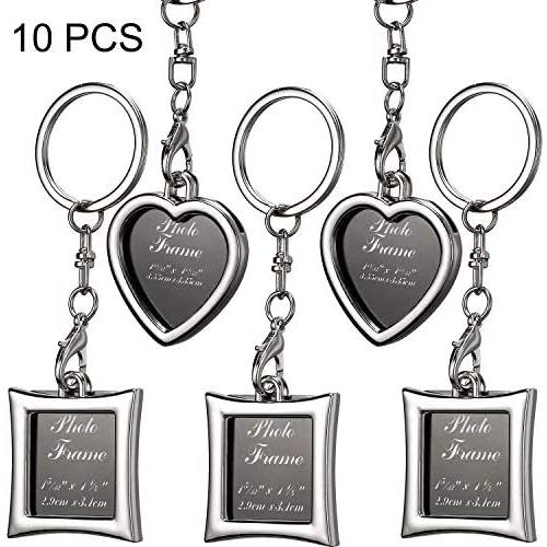 10 Pieces Photo Frame Keychain Metal Frame Keychain, Picture Frame Keyring, Keychain with Locket Photo Frame for Birthday, Valentines Day, Wedding Gifts (Rectangular, Heart-Shaped)