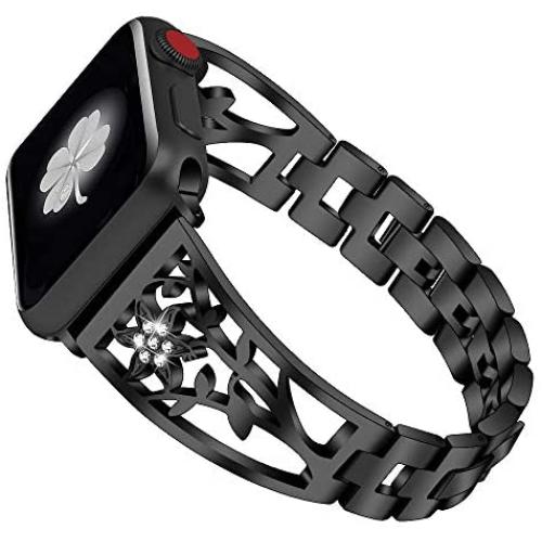 NNHF Compatible with Apple Watch Band 38mm 40mm 42mm 44mm for Women, Starfish with Diamond Hollow Metal Strap and Crystals Compatible with Apple Watch Series 4 3 2 1 (Black, 38mm)