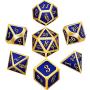 Bememo Polyhedral Metal Dices Set Zinc Alloy with Enamel Solid Metal for DND Game, Tabletop RPG, Dungeons and Dragons, Math Teaching, 7 Pieces Dice Set with Black Velvet Bag (Golden Blue)