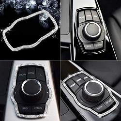 LECART Bling Compatible Multimedia Button Frame Cover for BMW Bling Car Accessories Metal Auto Decal Stickers Car Interior Decoration Parts Trims Fits 1 3 5 7 6GT Series X3 X4 M5