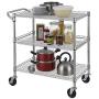 Finnhomy 3 Tier Heavy Duty Commercial Grade Utility Cart, Wire Rolling Cart with Handle Bar, Steel Service Cart with Wheels, Utility Shelf Plant Display Shelf Food Storage Trolley, NSF Listed