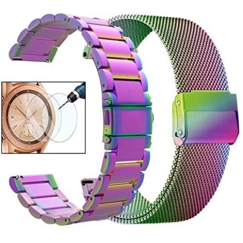 Koreda Compatible with Samsung Galaxy Watch 42mm/Galaxy Watch 3 41mm/Active 40mm/Active 2 40mm 44mm Bands Sets, 20mm Stainless Steel Metal Band + Mesh Loop Replacement Bracelet Strap for Gear Sport