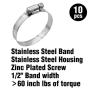 Cambridge Worm Gear Hose Clamps SAE Size 28, Adjustable 1 5/16-in to 2 1/4-in, Stainless Steel Band and Housing, Zinc Plated Screw, 10 Pack