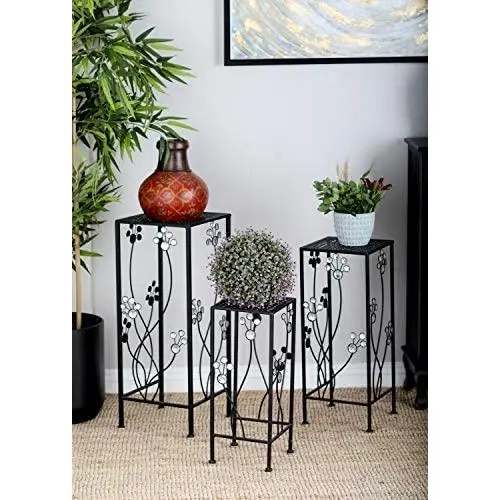 Deco 79 63344 3-Piece Metal Outdoor Plant Stand Set, Square Deco 79 63344 3-Piece Metal Outdoor Plant Stand Set, Square
