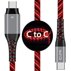 USB C to USB C 6FT Cable, iCrius 60W 3A Light Up Led Fast Charger Cord Compatible with Samsung Galaxy S20+ Ultra/Note 10+, MacBook Air/Pro 13, iPad Pro 2020, Google Pixel 2/3/4 XL, and More (red)