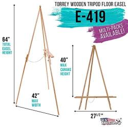 U.S. Art Supply 64'' High Torrey Wooden A-Frame Tripod Studio Artist Floor Easel - Adjustable Tray Height, Holds 40'' Canvas - Wood Display Holder Stand for Paintings, Drawings, Framed Photos, Signs