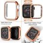 Mosonio Compatible with Apple Watch Band 38mm 40mm 42mm 44mm with Case Women, Jewelry Replacement Metal Wristband Strap with 2 Pack Bling PC Protective Cover for iWatch Series 6/5/4/3/2/1(Rose Gold)